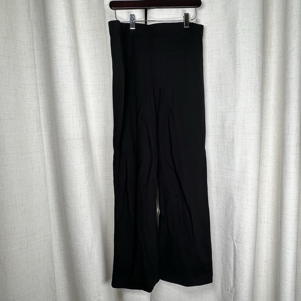 Quince Black Ultra Stretch Ponte Super Wide Leg Casual Work Pants Large Petite‎
